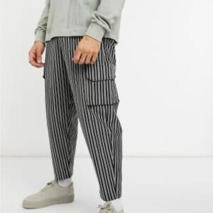 ASOS Striped Black and Gray Cargo Pants